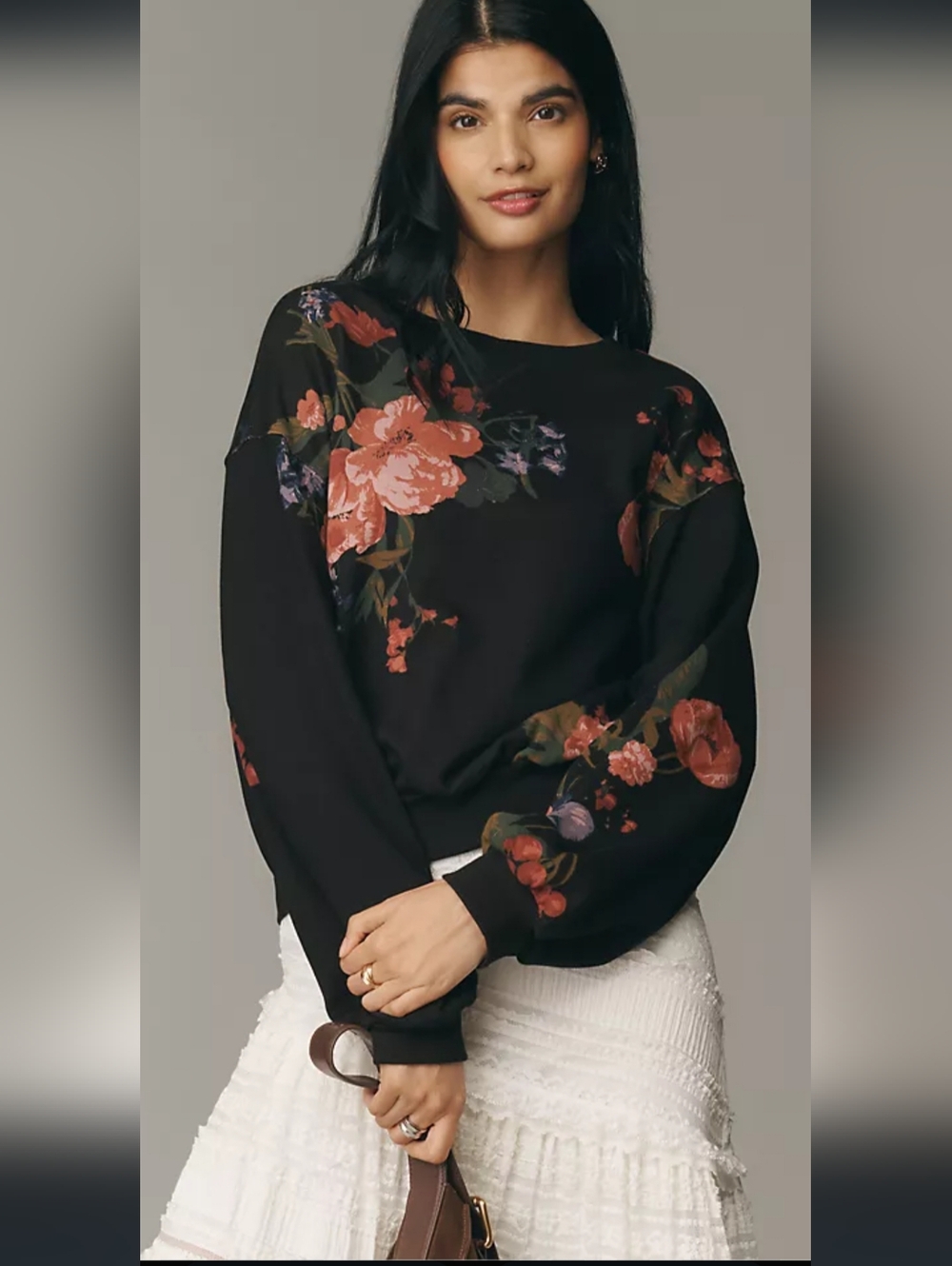The Niki Bubble Sweatshirt by Pilcro | Anthropologie Floral Print Black Top